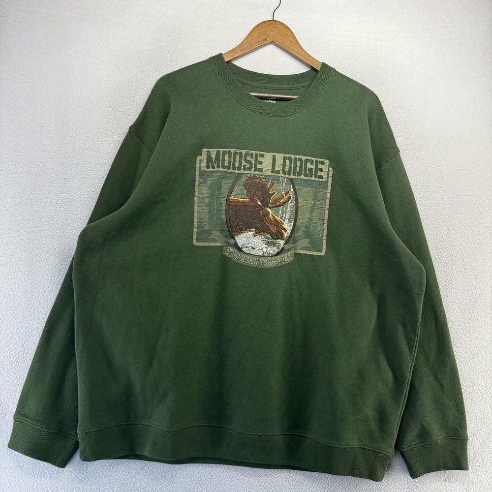 Moose Lodge Sweatshirt Men's XL Green Embroidered Crewneck Vintage Nature y2k